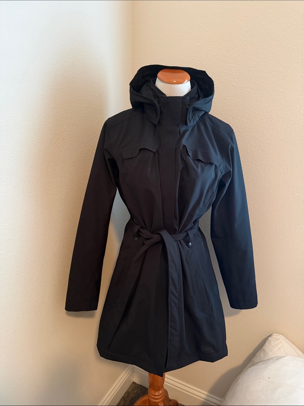 Black Women's Hooded Trench Rain Coat